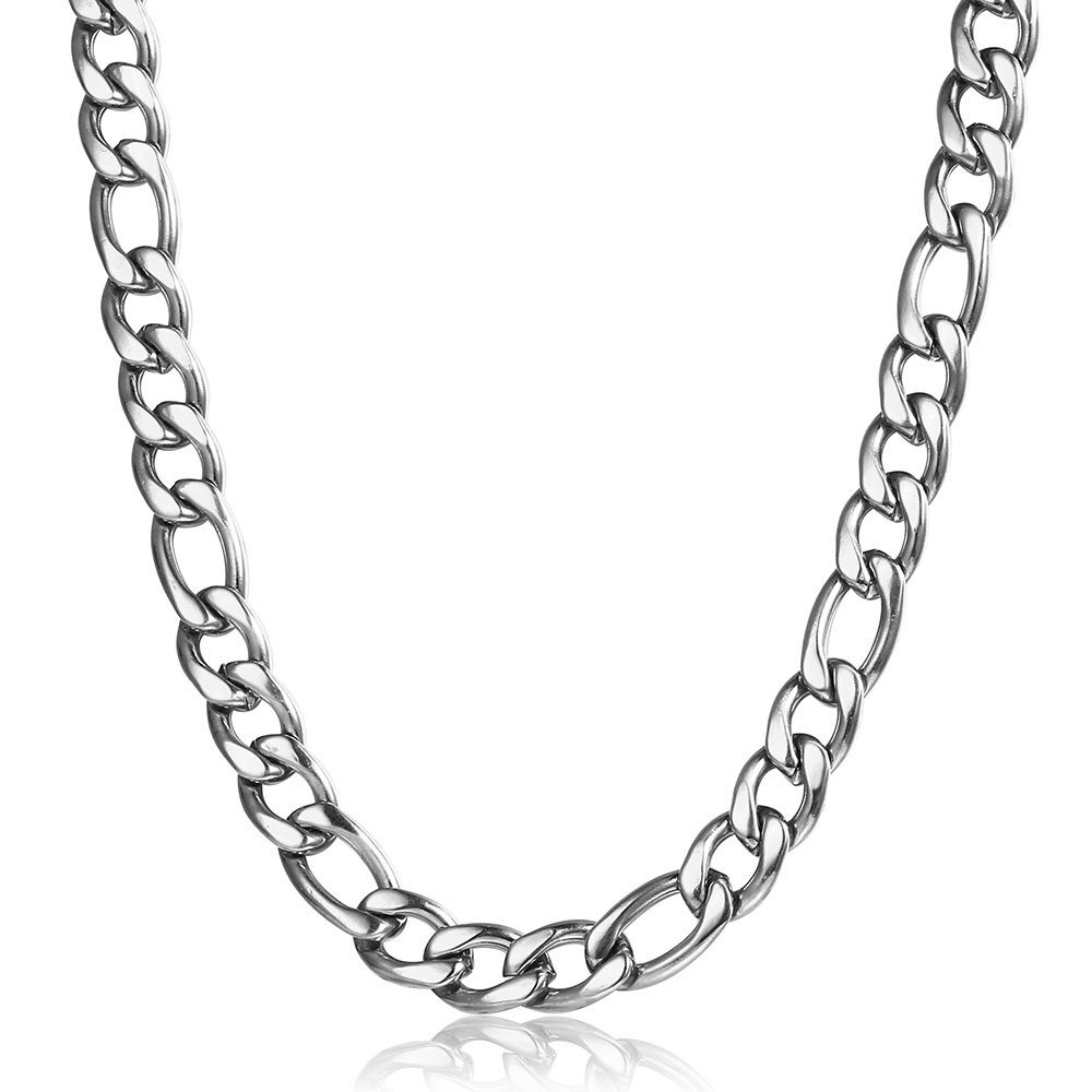 3/5/7/9mm Silver Stainless Steel Figaro Chain Necklace Choker Men Women 16-30″