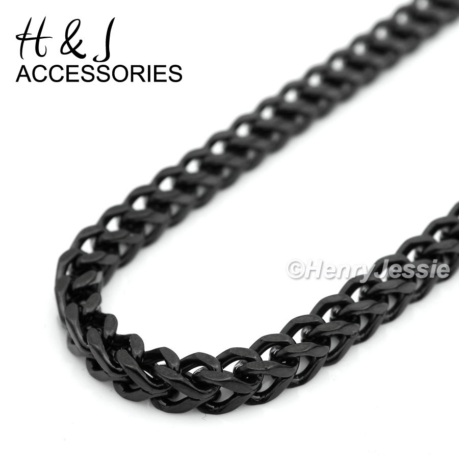24″MEN Stainless Steel 6mm Black Plated Franco Box Curb Link Chain Necklace