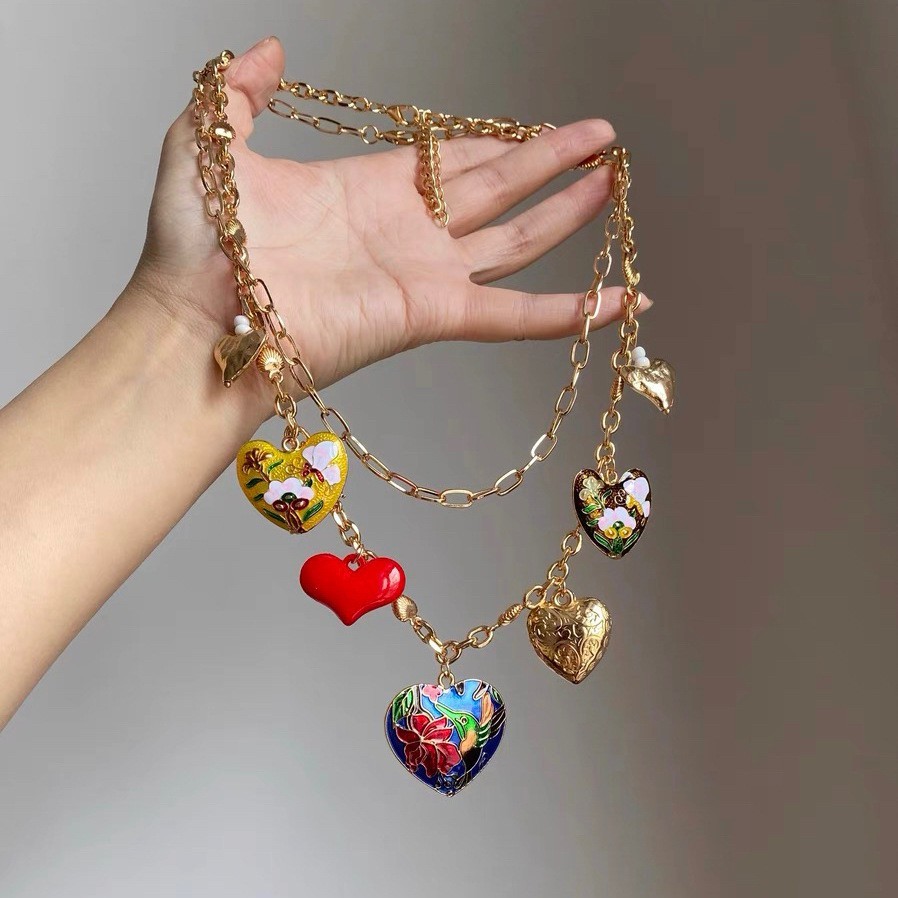 🌺Stylish Heart and Flower Pendant Bohemian Style Multi-Layer Necklace