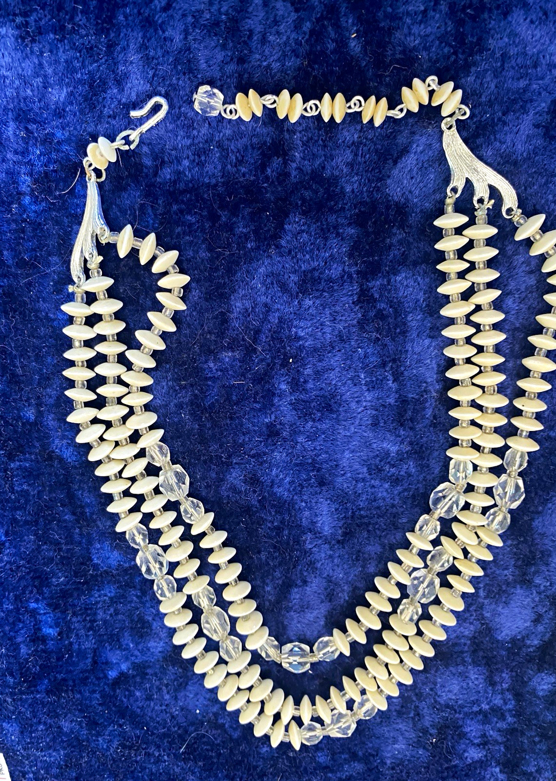 White & Silver Beaded Multistrand Statement Necklace, Hook Clasp