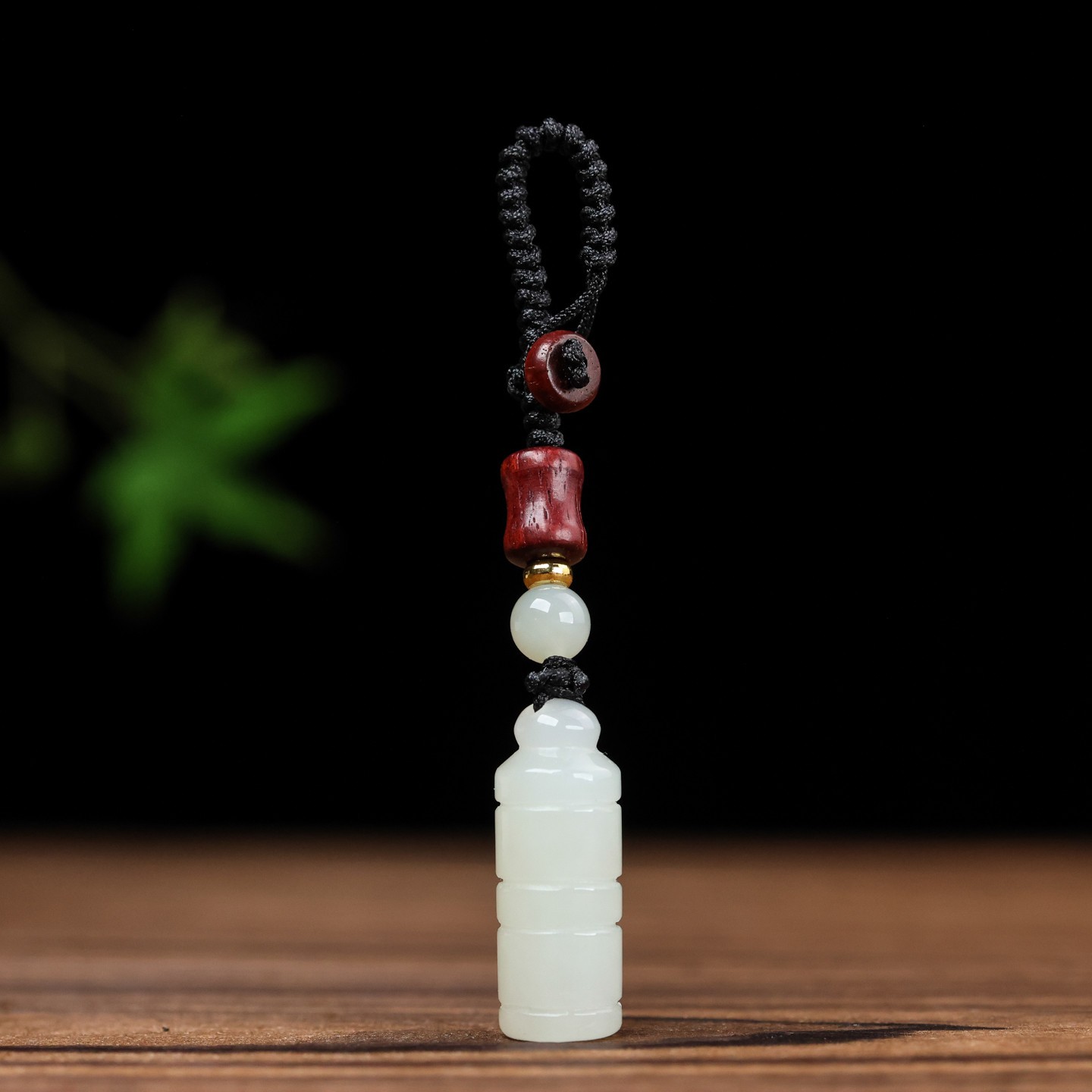 Certifed Natural Hetian jade Green White Carving Bamboo seal Car key pendant