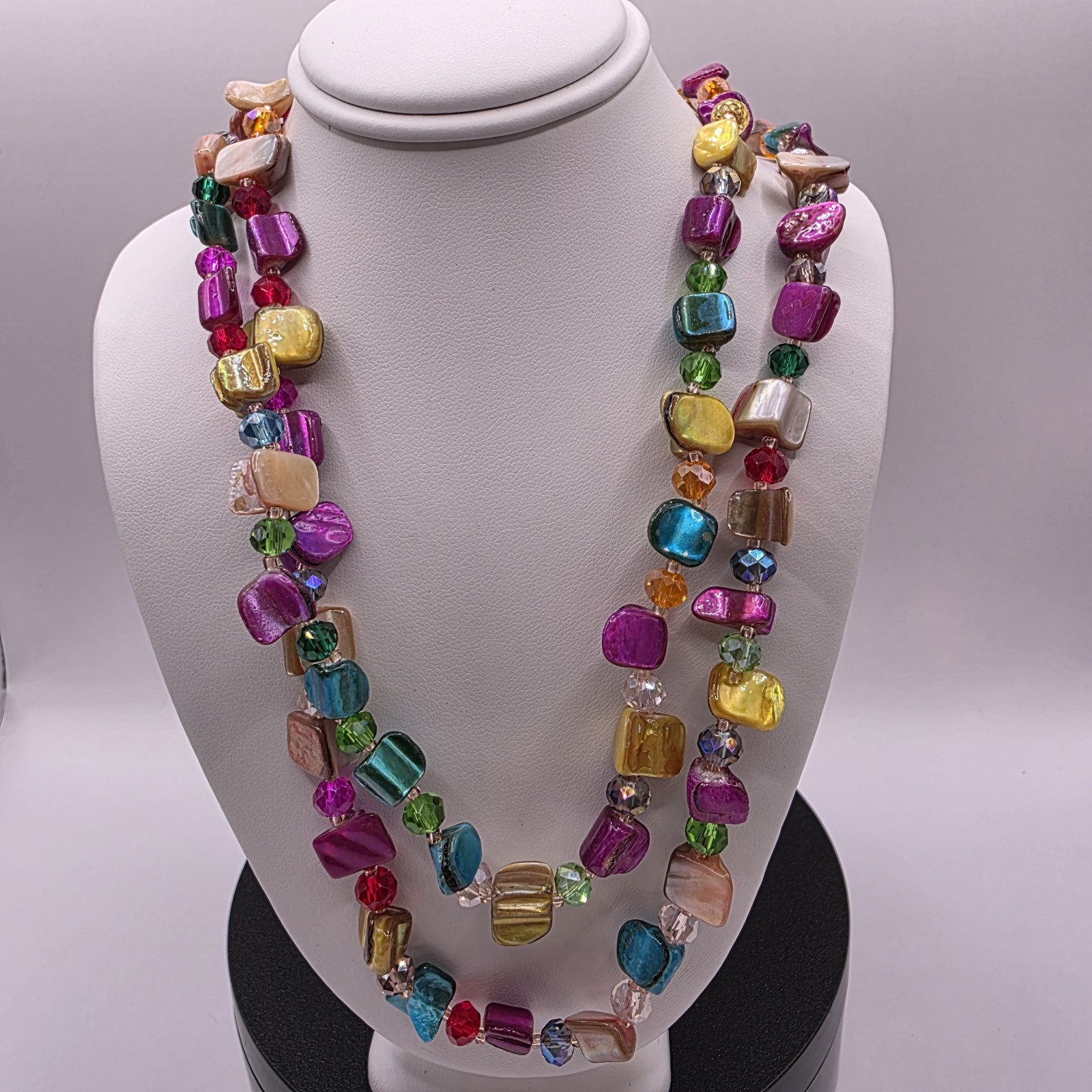 Bohemian Colorful Irregular Shell Beaded Necklaces Retro Double-layer 22″