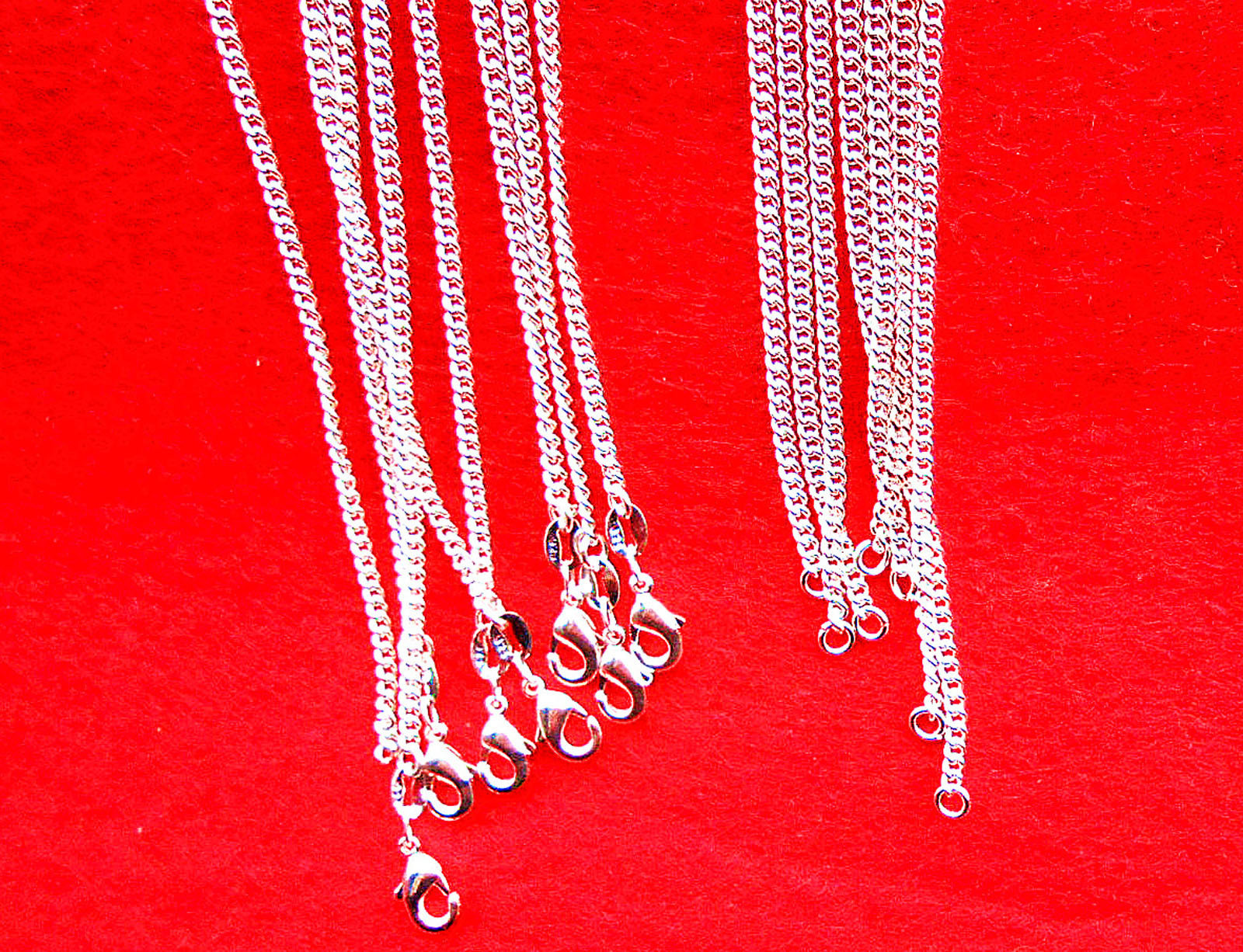 10P 16-30″ Wholesale Fashion Jewelry 925 Silver Plated Flat Curb Chain Necklaces