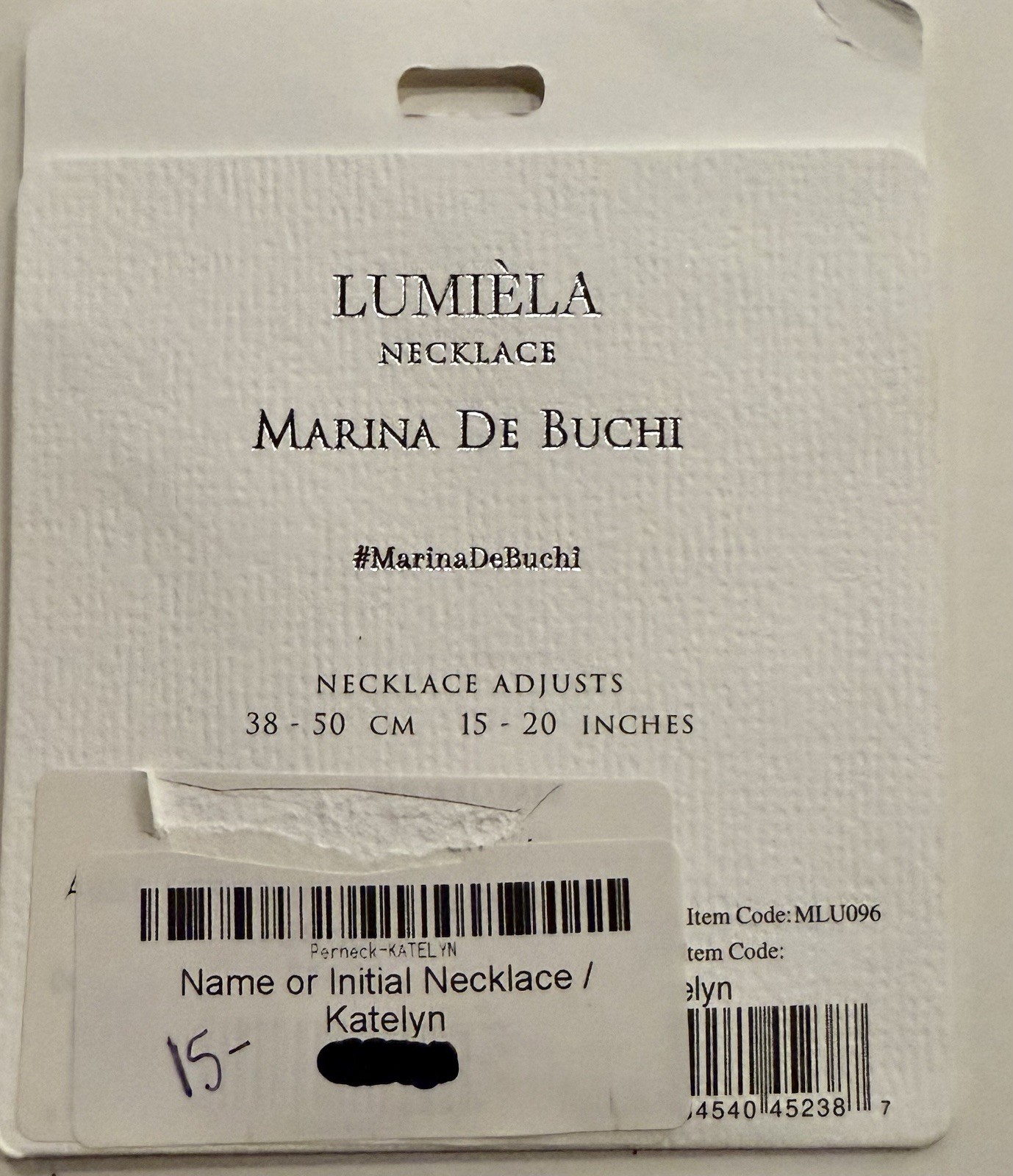 KATELYN LUMIELA NAME NECKLACE MARINA DE BUCHI ADJUSTABLE LENGTH NICKEL FREE