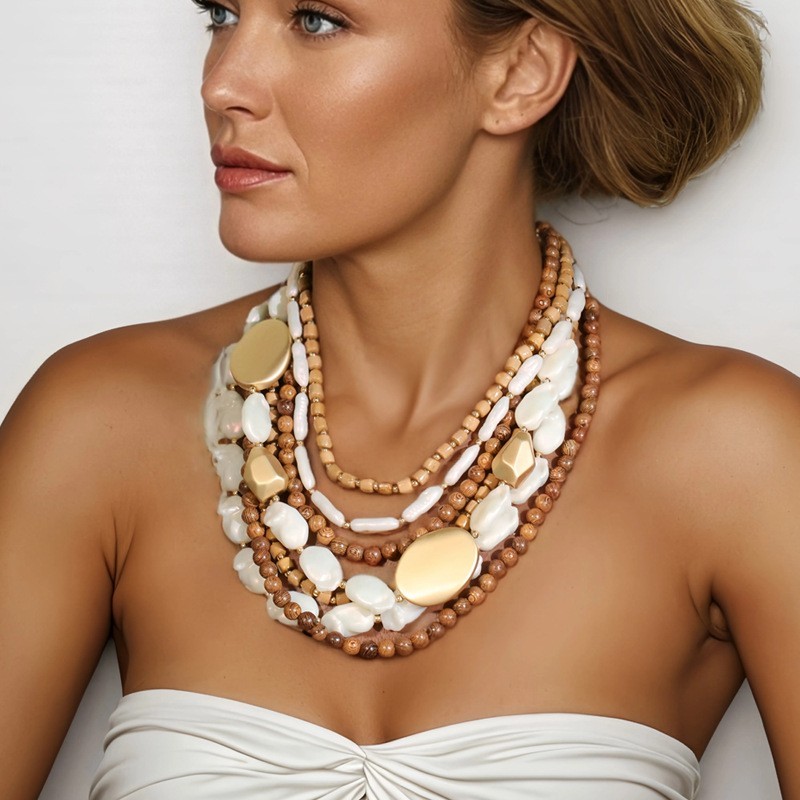 VINTAGE STYLE LUCITE ROUND BEADED CHUNKY MULTI LAYERED STATEMENT NECKLACE