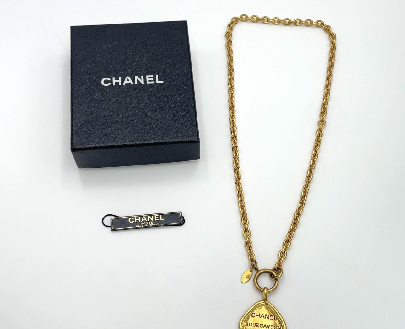 Auth Chanel Cambon Diamond-shaped GP Necklace W/Box BA070125