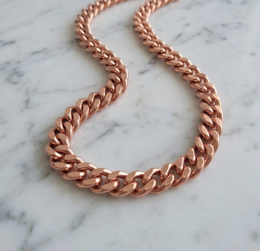 Pure Solid Copper Cuban Curb Chain Link 158gr Heavy 11mm 24″ Chunky Necklace