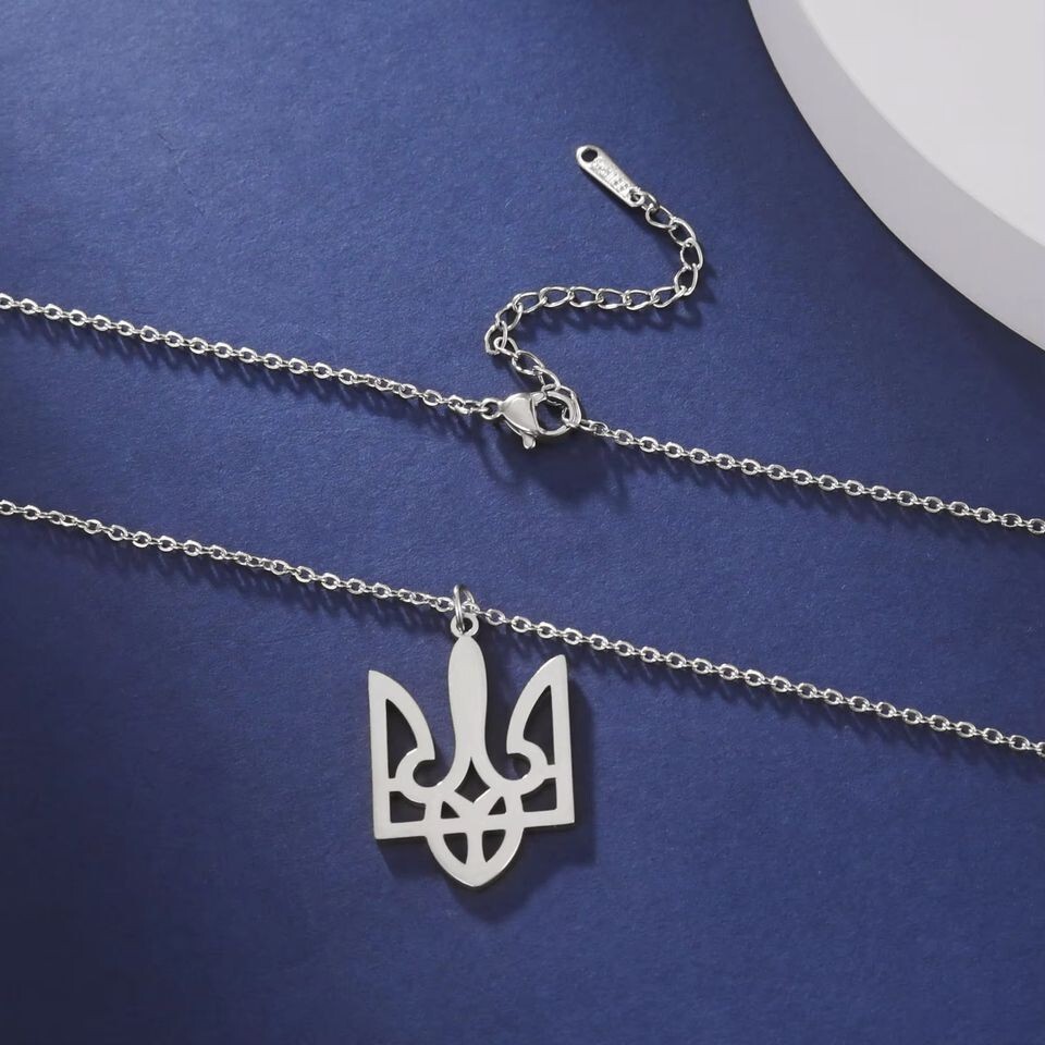 New Ukrainian Tryzub Trident Pendant Necklace Silver Color
