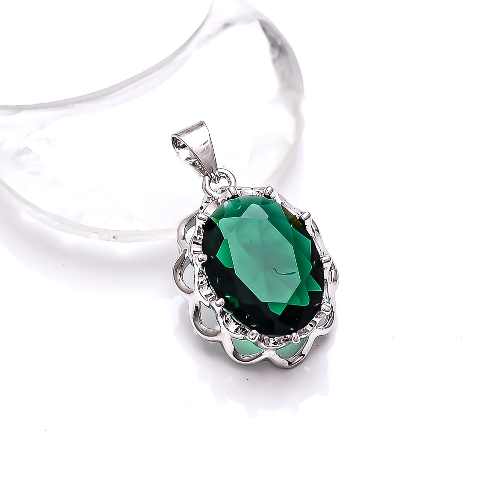 Emerald – Simulated 925 Sterling Silver Pendant 1.00″, Christmas Gift P78018
