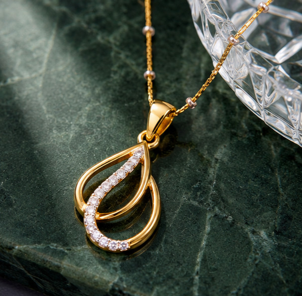 1.0Ct Round Cut Moissanite VVS1 Women’s Pendant Necklace 14K Yellow Gold Plated