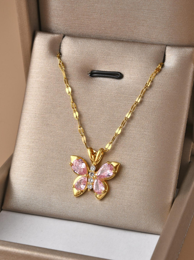 Women’s Fashion Jewelry Cubic Zircon Gold Color Butterfly Pendant Necklace Gift