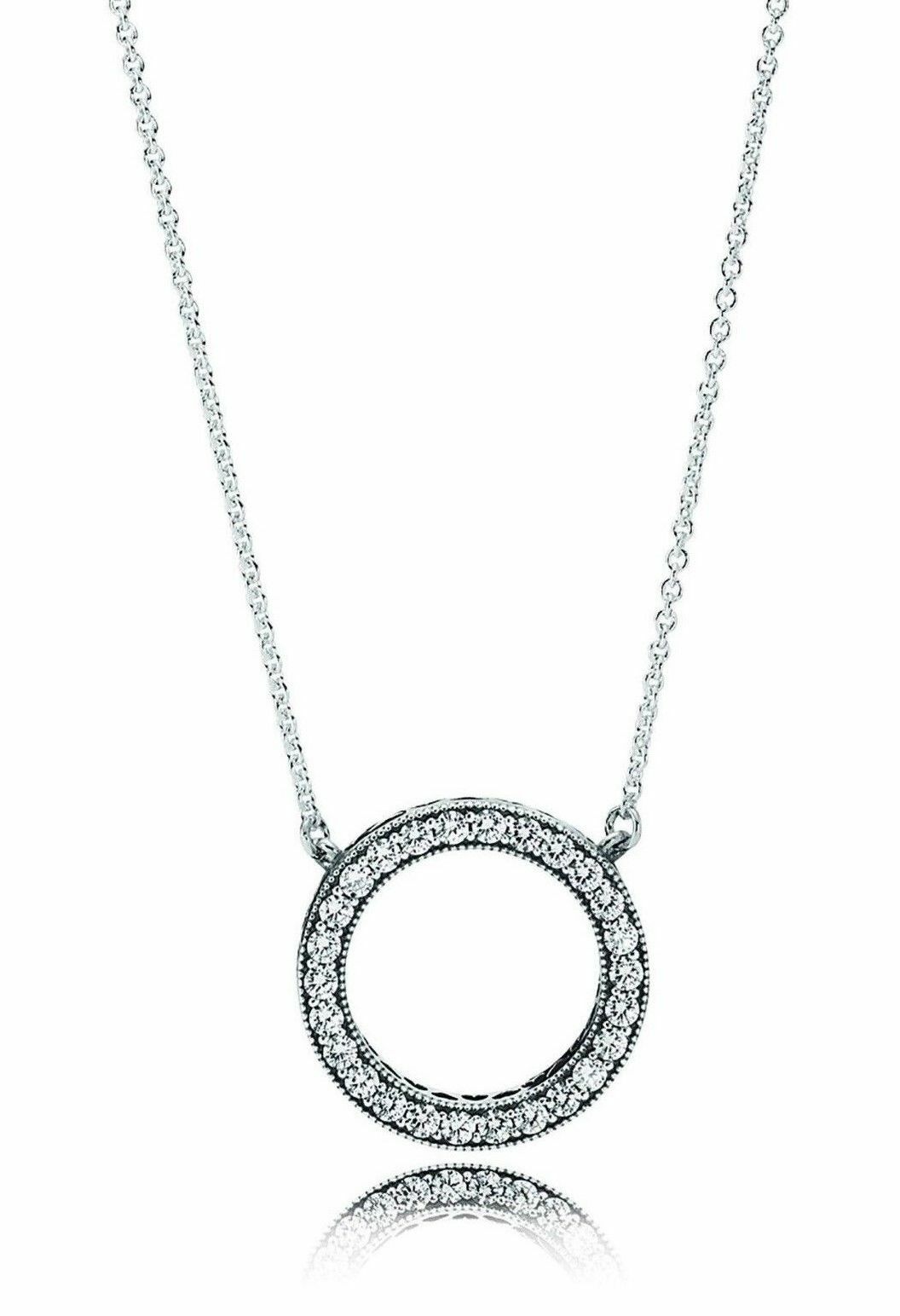 New Authentic SIlver Hearts of Pandora Pendant Necklace 590514CZ -45cm/17 /POUCH