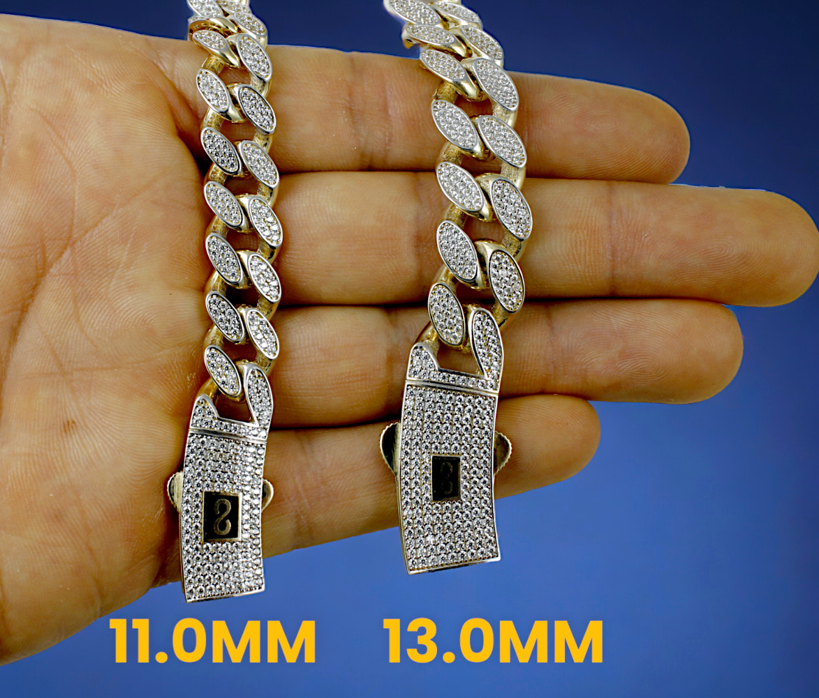 14K Yellow Gold 6mm-13mm Monaco Miami Cuban Link Chain Bracelet Full CZ Pave
