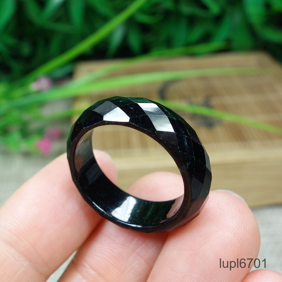 Certified Black green Burma 100% Natural A Jadeite Jade Ring 墨翠 戒指 指环 USA.9.3#