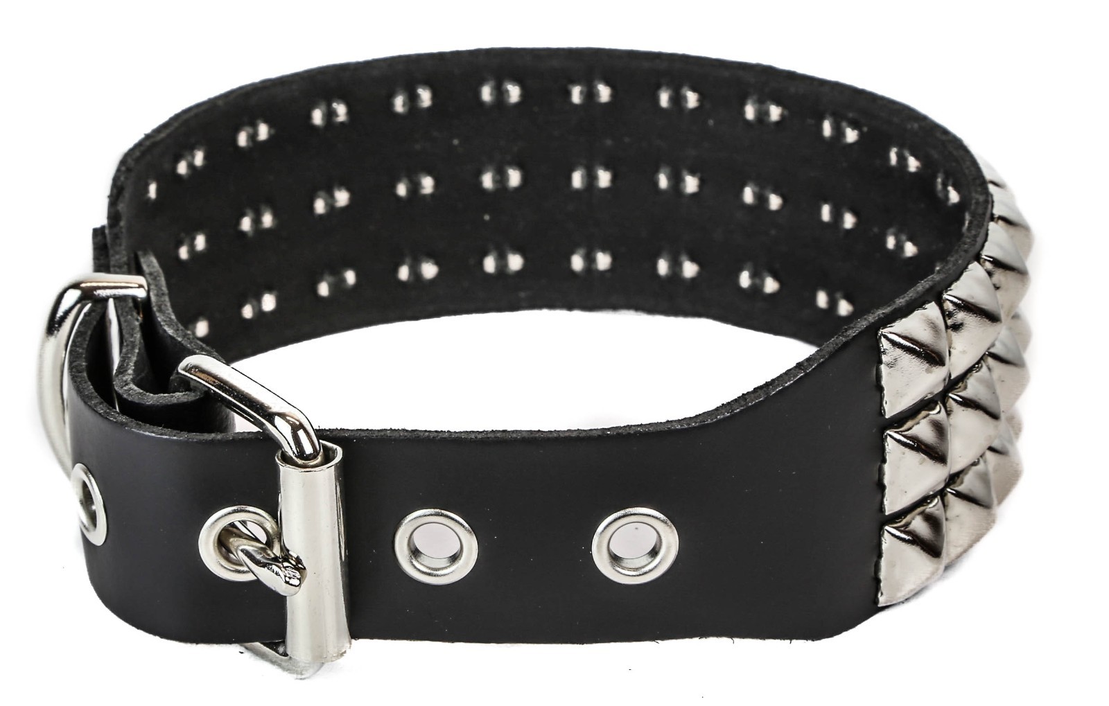 3 Row Studded Collar Genuine Leather Punk Gothic Fetish Knob Choker Restraints
