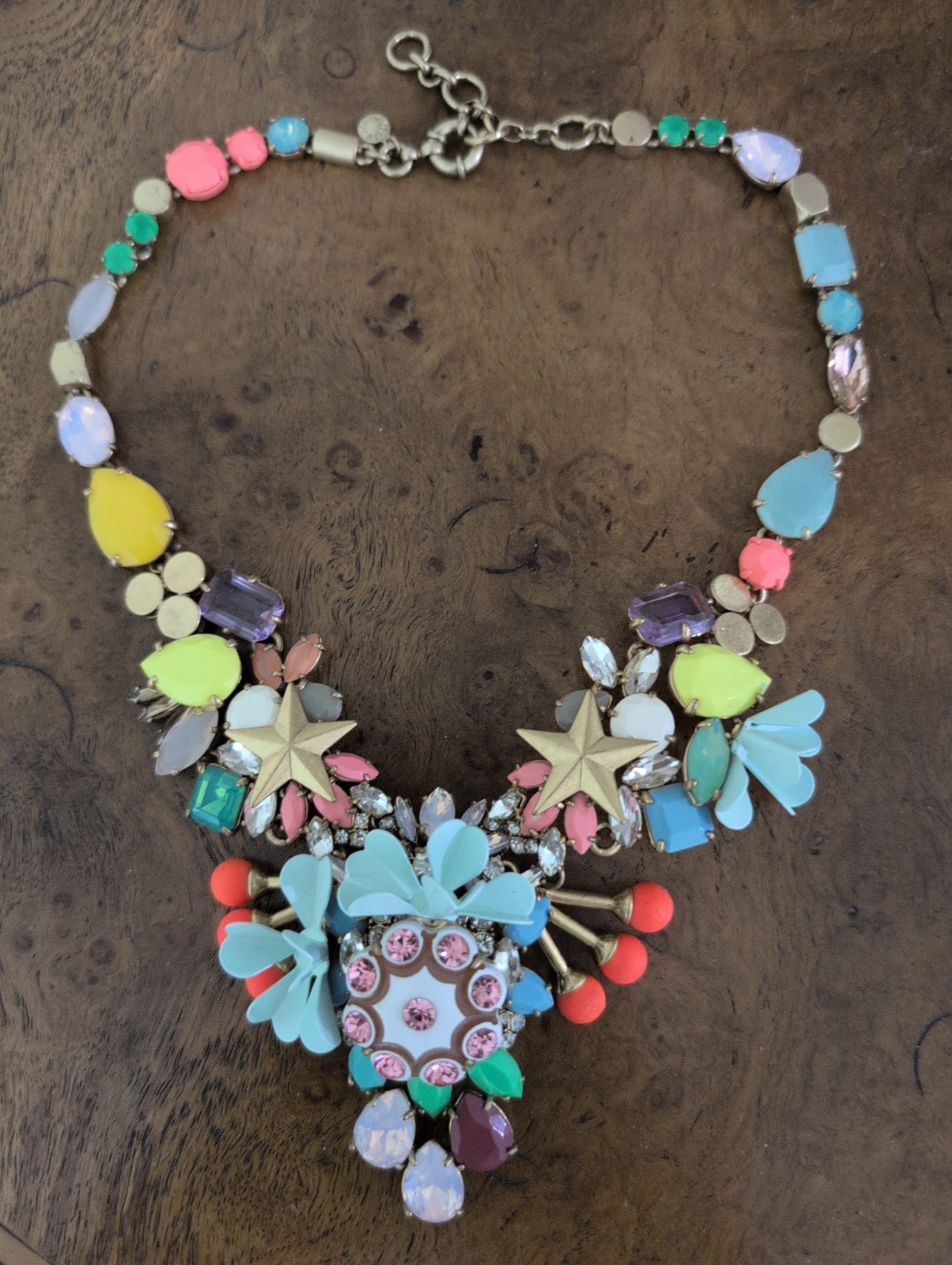 J CREW MIDSUMMER STATEMENT BIB NECKLACE STARS COLORFUL CLUSTERS PASTEL FLORALS