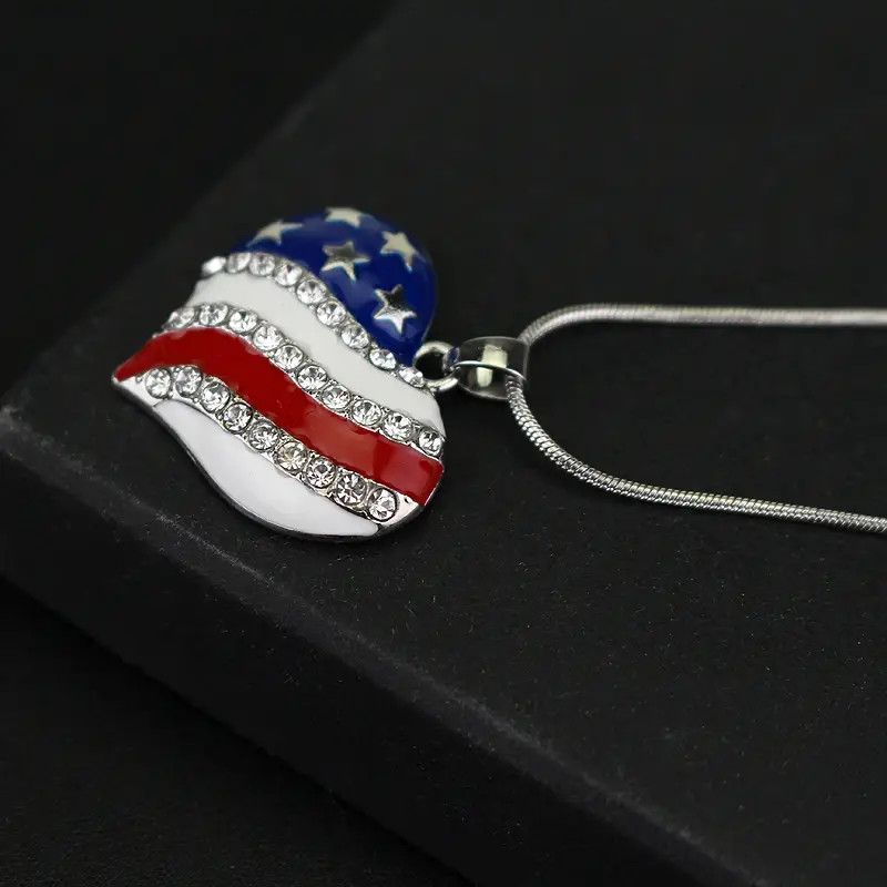 American Flag Heart Patriotic Love Jewelry Pendant Necklace