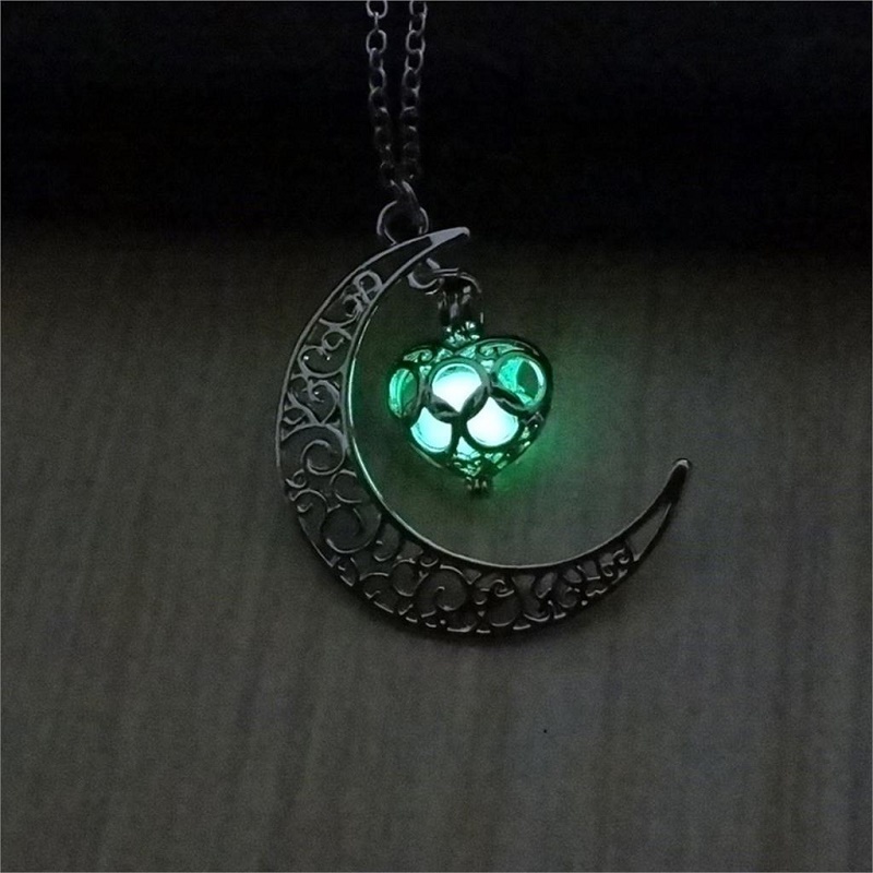 Choose Color 1.5″ MOON & Glow in the Dark HEART Pendant 18″ Necklace