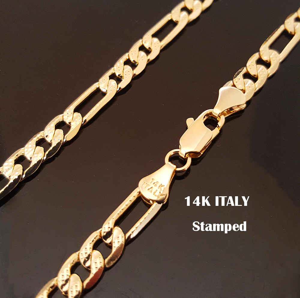 HIP HOP GOLD 14K STAMPED URBAN STYLE 6mm 24″ RAPPER FIGARO LINK CHAIN NECKLACE