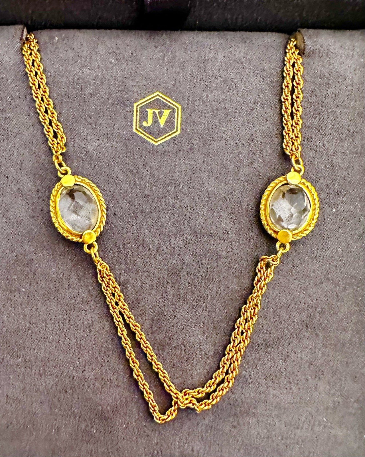 Julie Vos Delicate Charm Necklace, Clear Stones, 24K Gold Plated, Adjustable