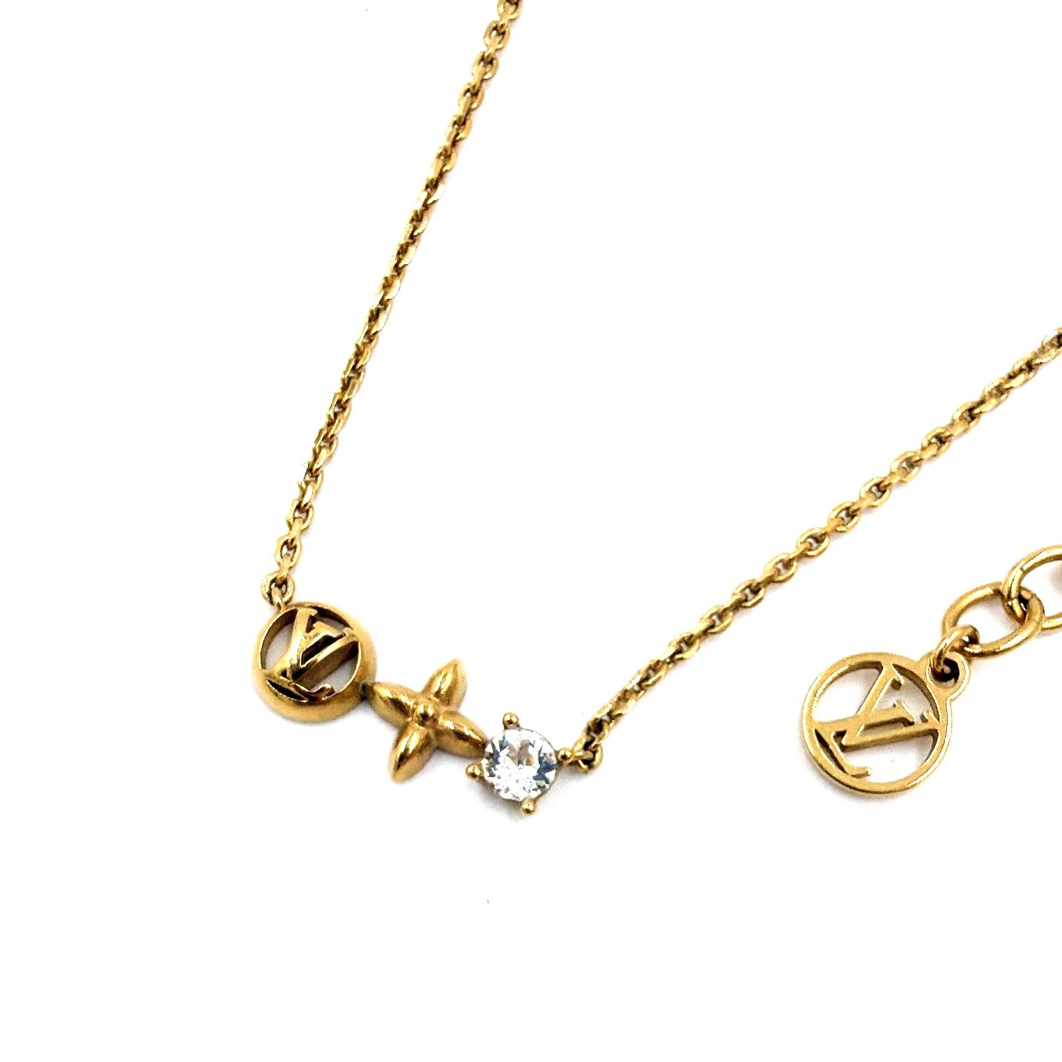 Louis Vuitton M00368 Collier Petit Louis Necklace Logo Crystal Gold Tone Italy