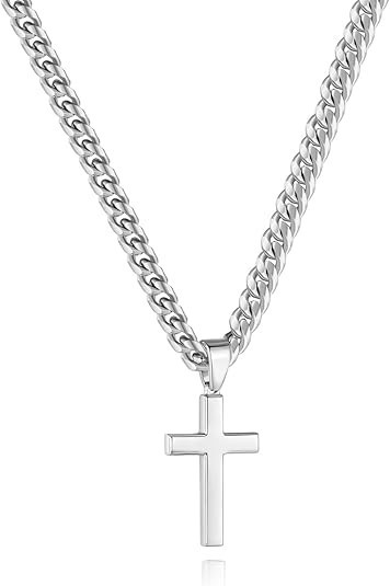 Simple Cross Necklace for Men Women with 18-26 Inch Chunky Cuban Chain, Durab…