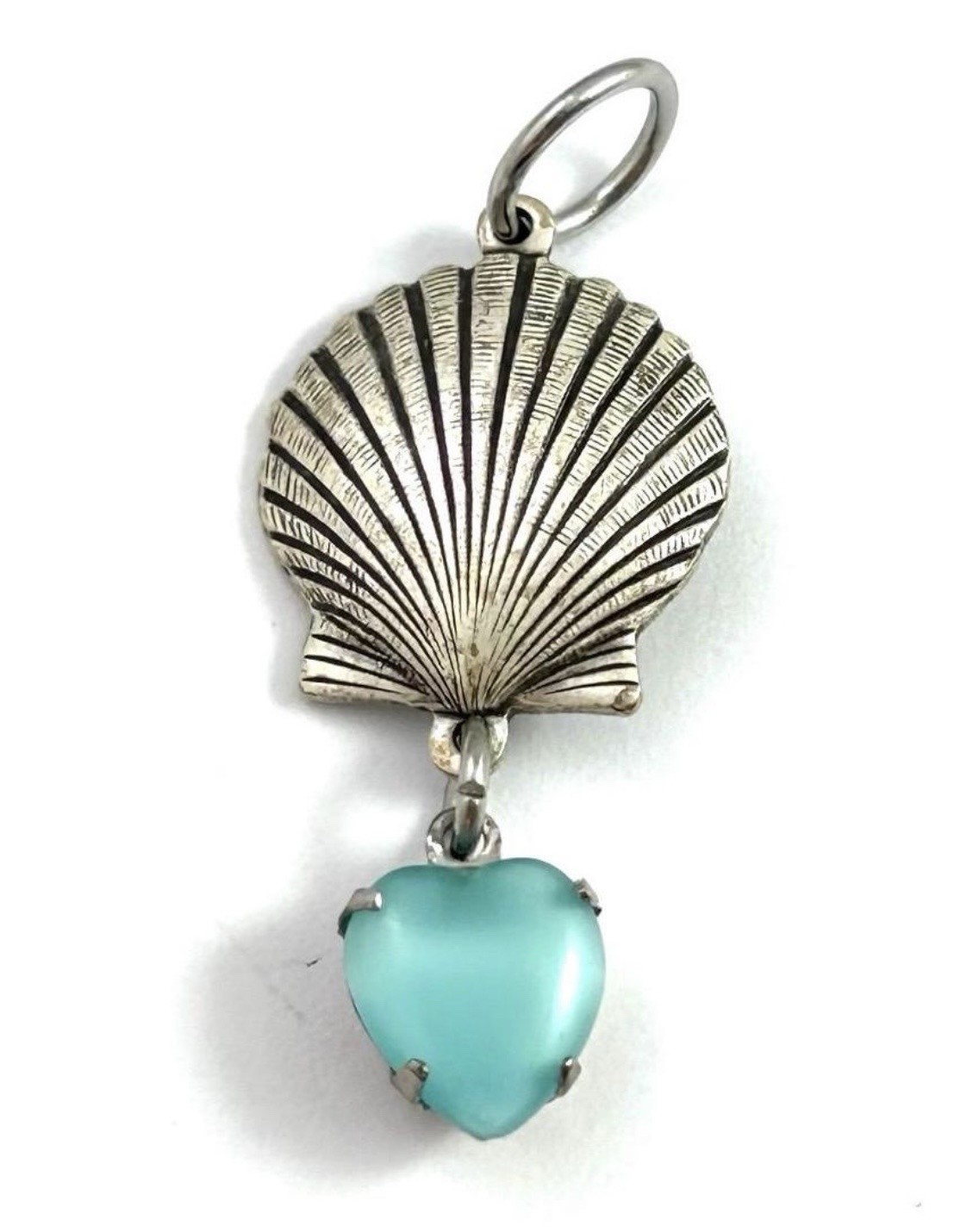 Seashell Blue Heart Pendant Silver Plated Shell Beach Ocean Jewelry Charm