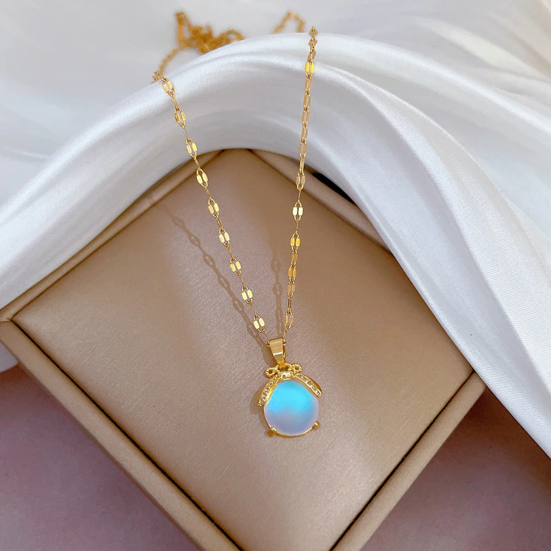Fashion Jewelry Gold Clear Aurora Cubic Zircon Round Pendant Necklace 1-257