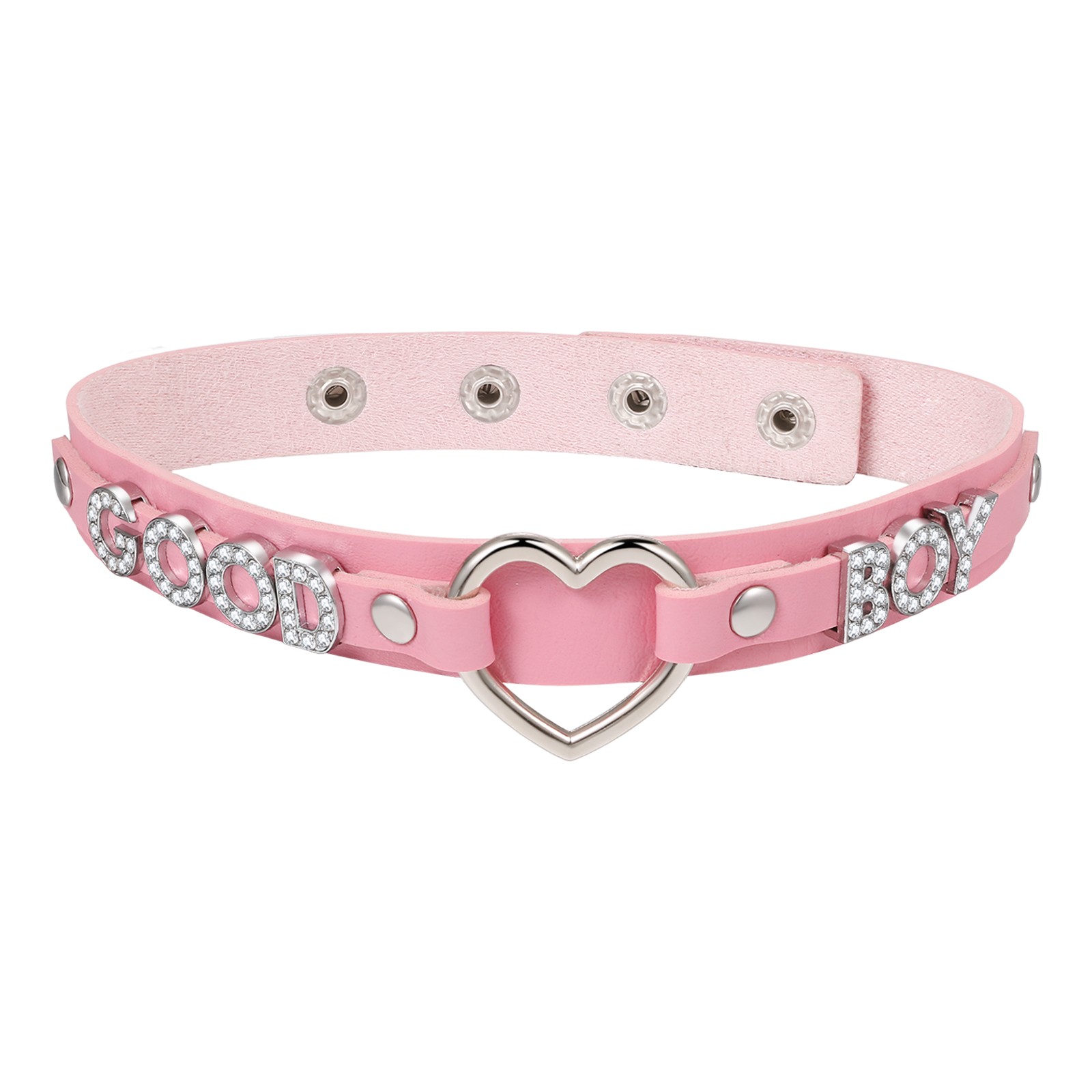 “GOOD BOY” Women’s Punk Letter Black Heart PU Leather Choker Necklace Adjustable