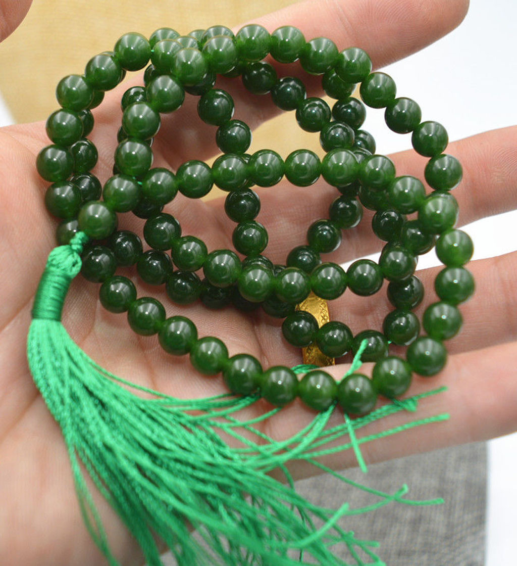 Natural 6mm Dark Green Jade 108 Prayer Beads Buddhist Mala Bracelet Necklace