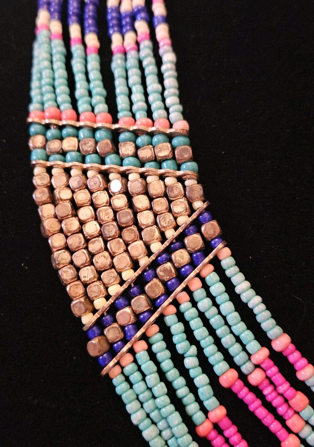 Handmade Seed Bead Multi-strand Collar Necklace Multicolor Boho Ethnic Statement