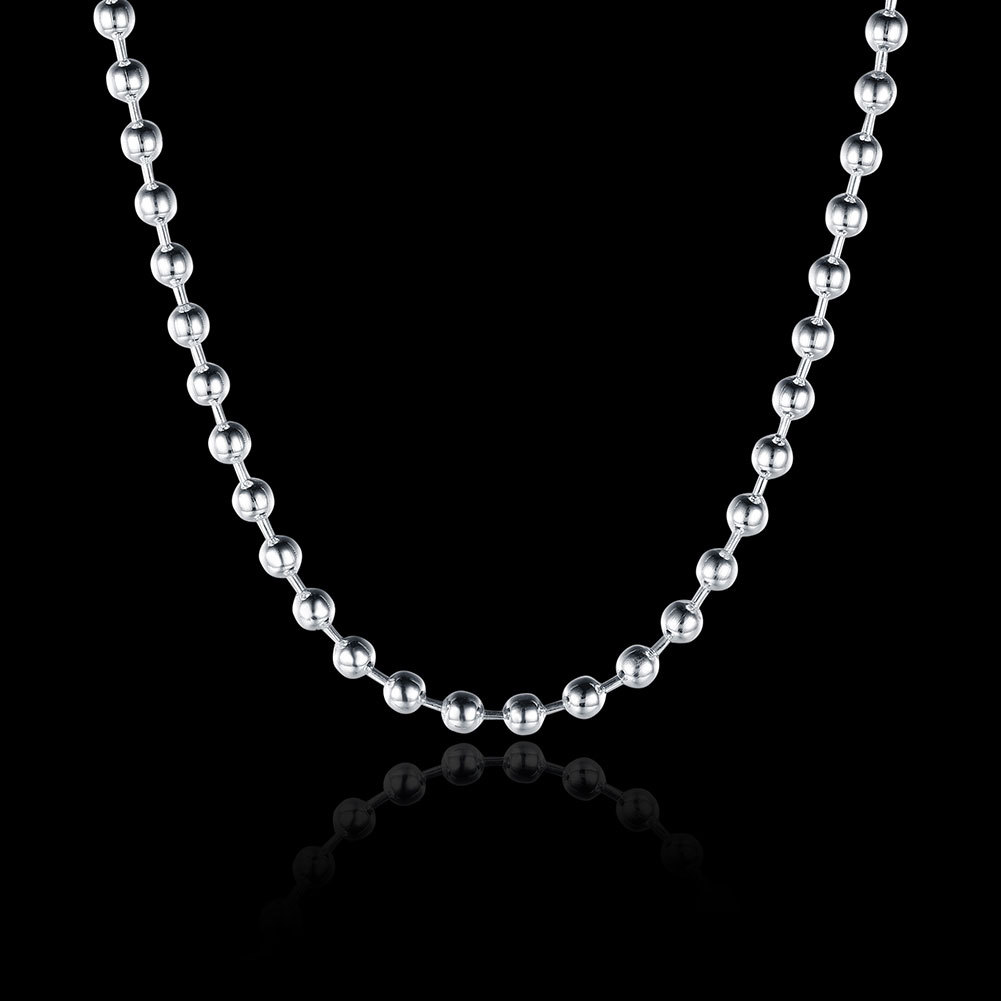 Mens Womens 925 Sterling Silver 3mm Thick Beads Ball Chain Necklace 16-30 Inch