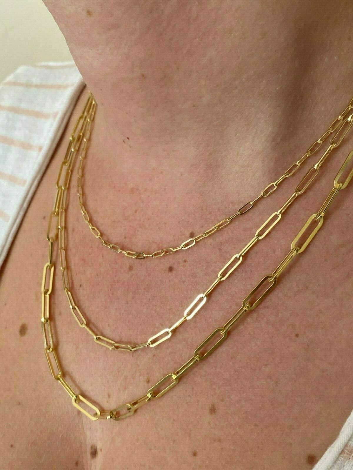 14k Gold Solid Paperclip Rolo Chain Necklace