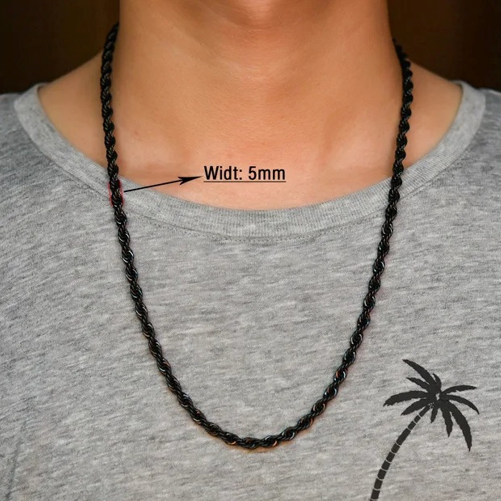 Rope chain necklace for men and women, stainless steel, 16/ 30 in, 2/3/4/5/6mm
