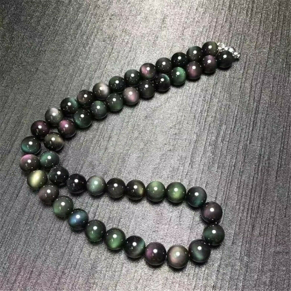 Natural 8/10/12mm Rainbow Obsidian gemstone Bead Necklace Bracelet 18/7.5″