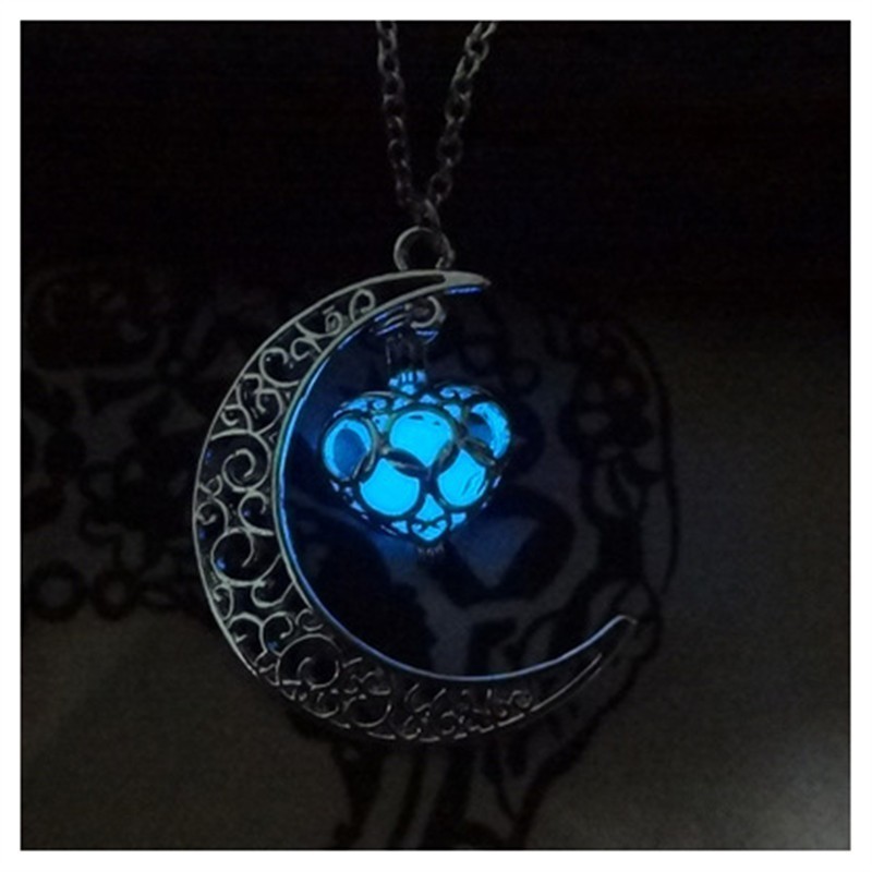 Glow in the Dark Necklace Silver Plated Luminous Pendant Chain Jewelry Gift