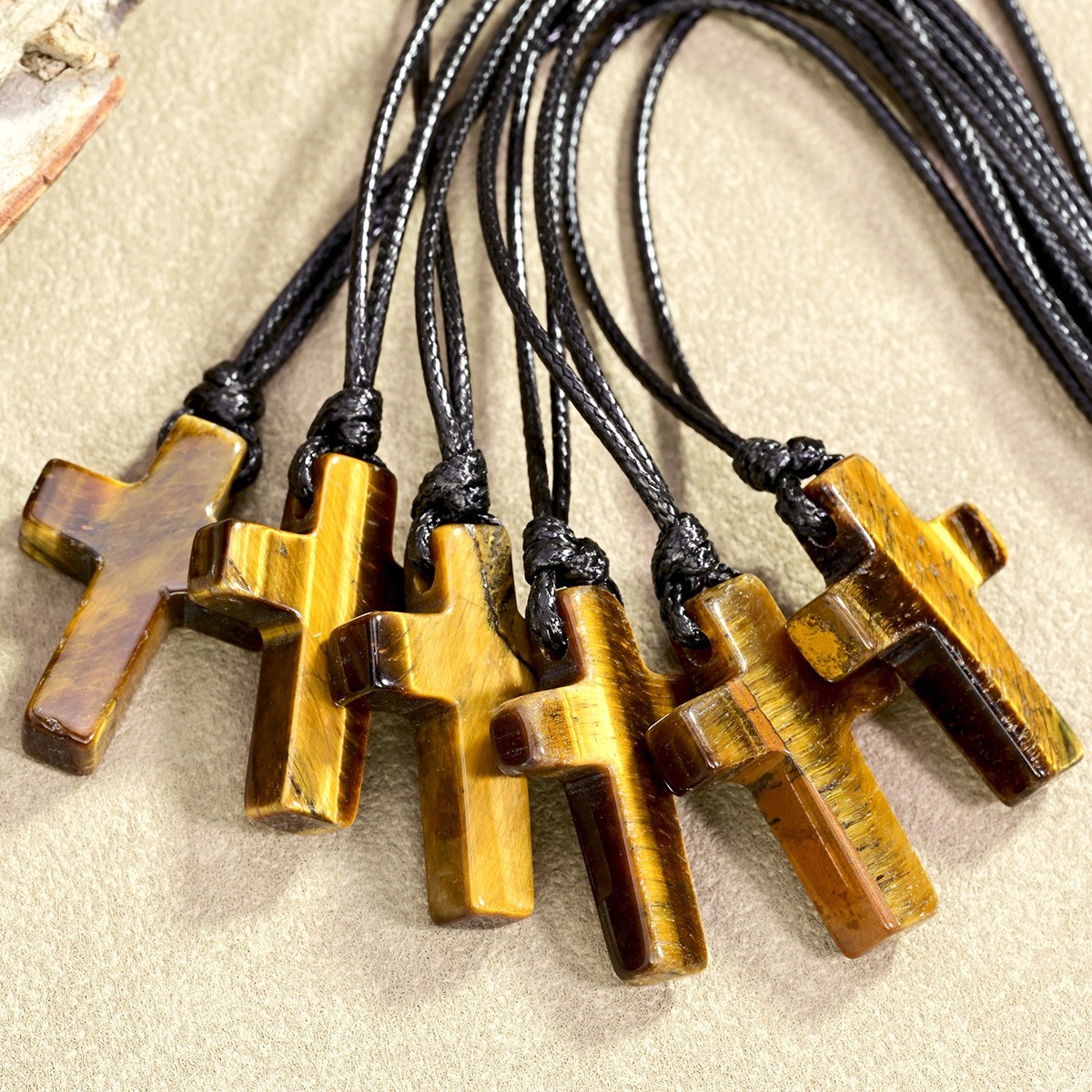 Brown Premium Tiger Eye Cross Pendant Religious Prayer Healing Unisex Necklace