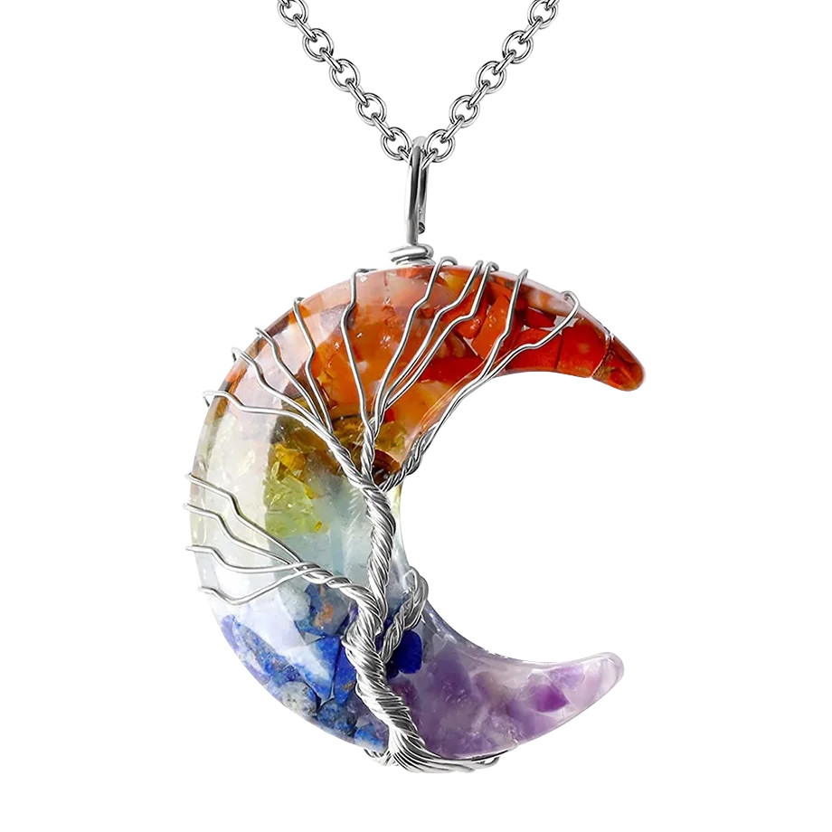 Fashion 7 Chakra Moon Pendant Energy Crystal Crescent Resin Gemstone Jewelry