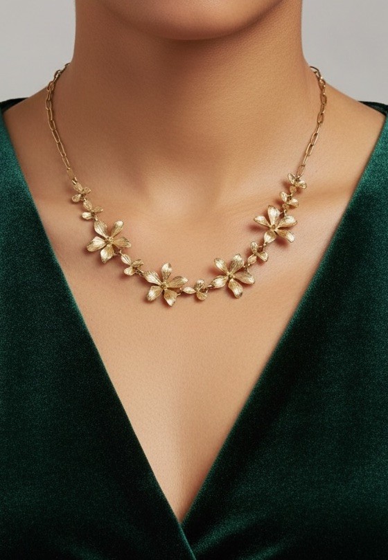 Flower Necklace Cluster Zara Floral Gold Statement Chain 18k Plated Garland Boho