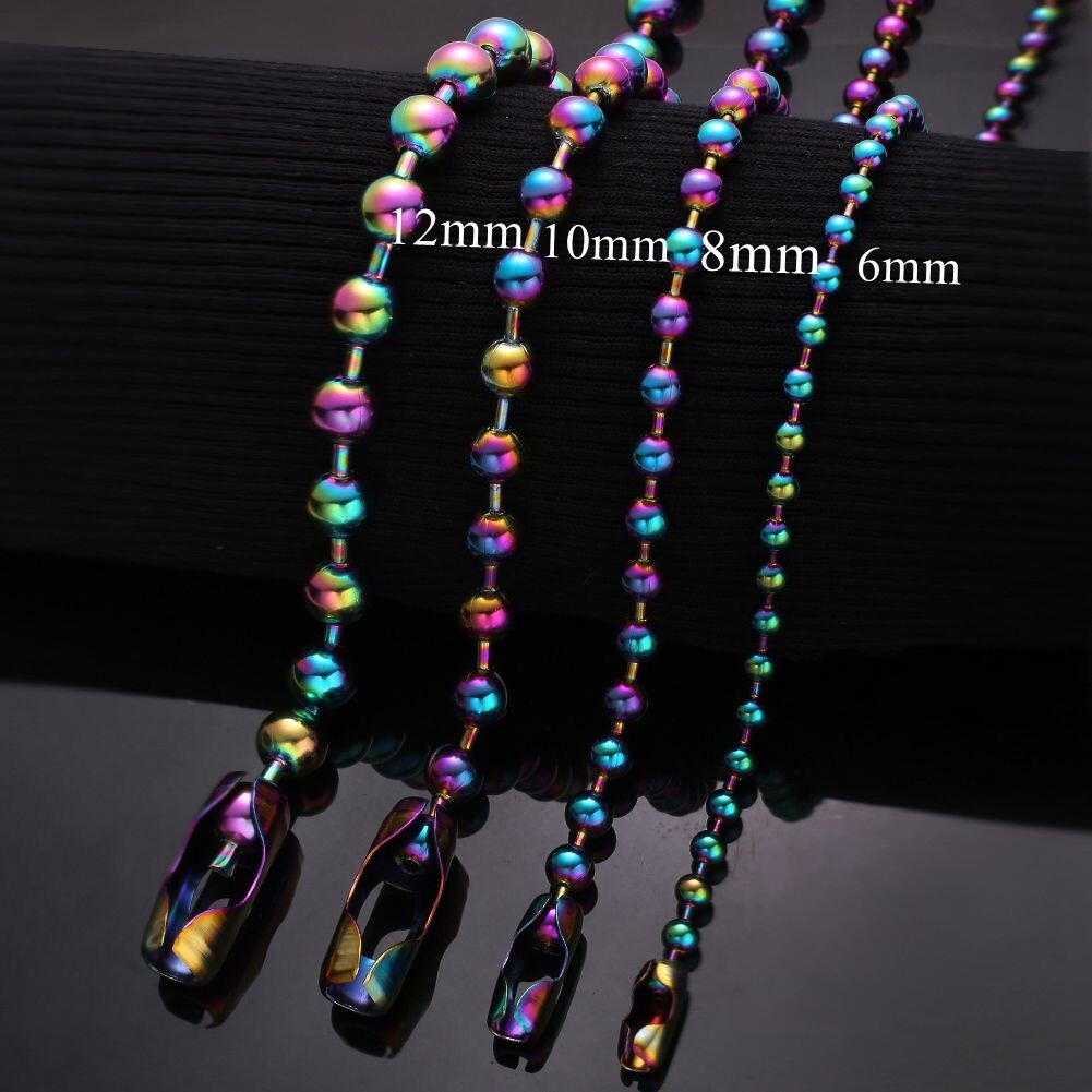 6/8/10/12mm Multicolor Stainless Steel Ball Beads Chain Necklace 16inch-40inch