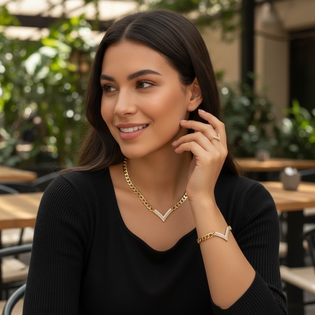 UK Women Ladies Gold Fashion Jewelry Gift Set Necklace Bracelet Earring Ring NEW