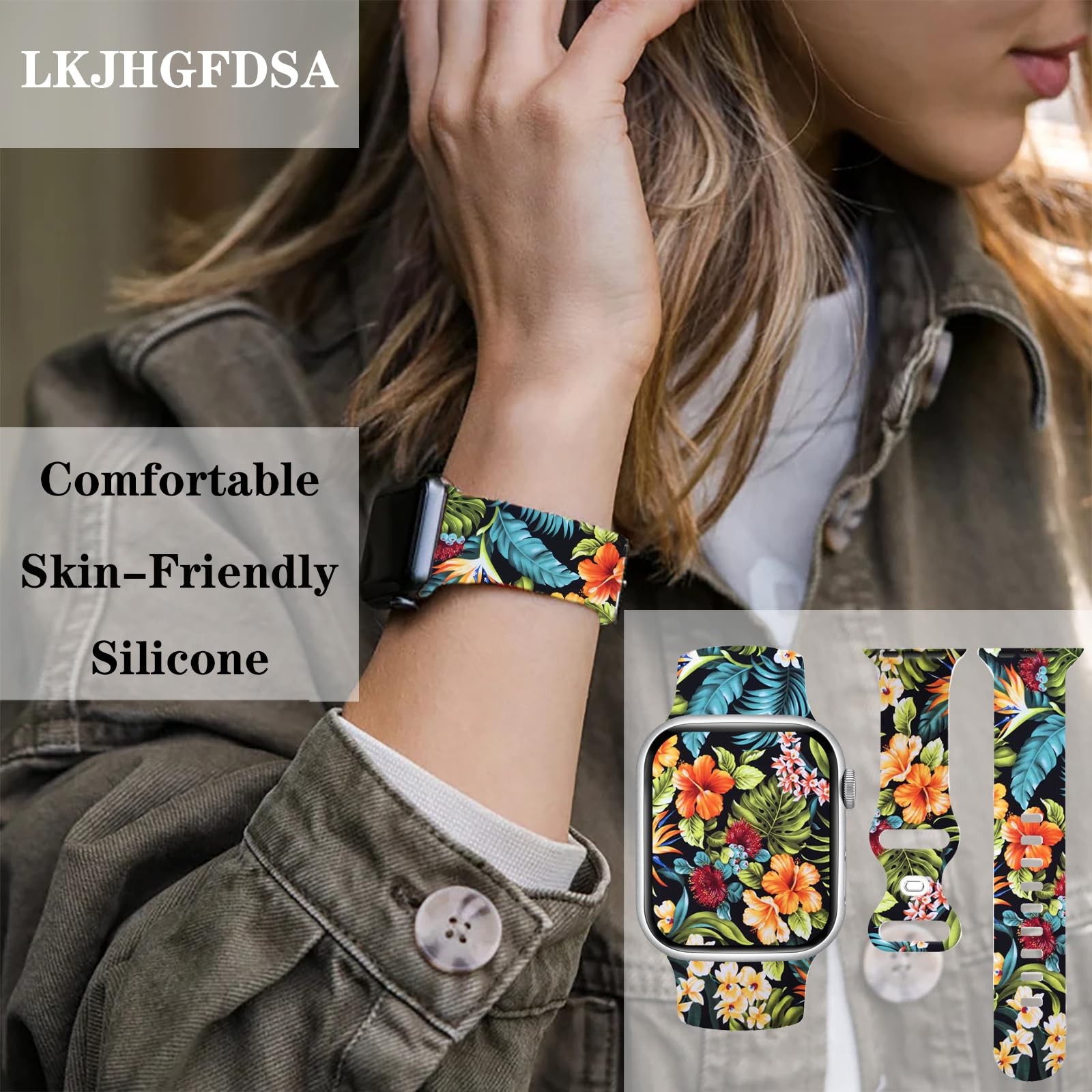Watch Band Hawaiian Flowers Silicone Compatible Apple 42/44/45/49mm 42mm 44mm