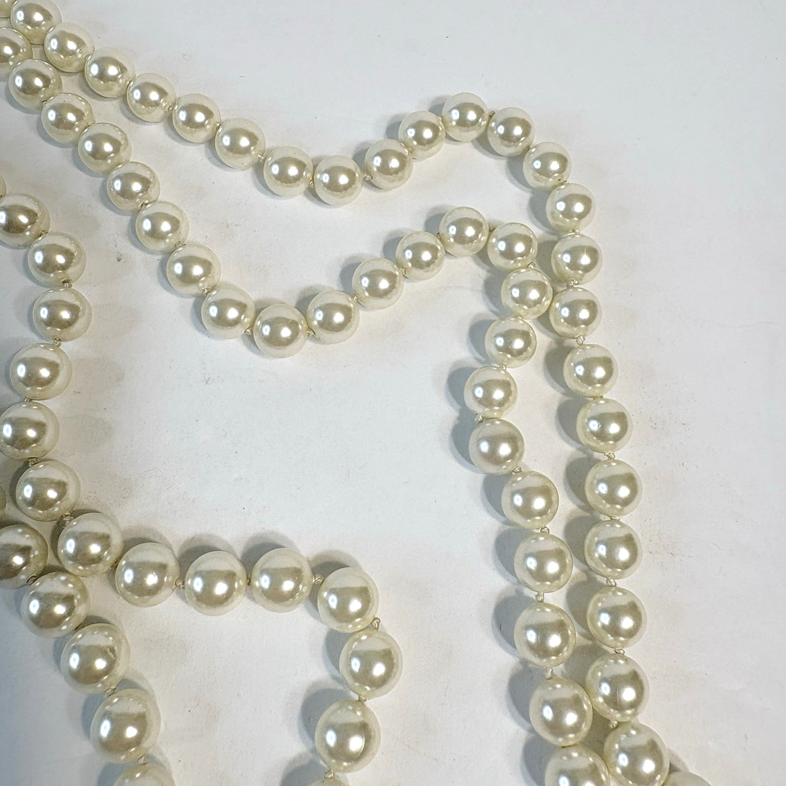 46″ Glass Faux Pearl Necklace Rope 925 Sterling Clasp Agua Marina Hand Knotted