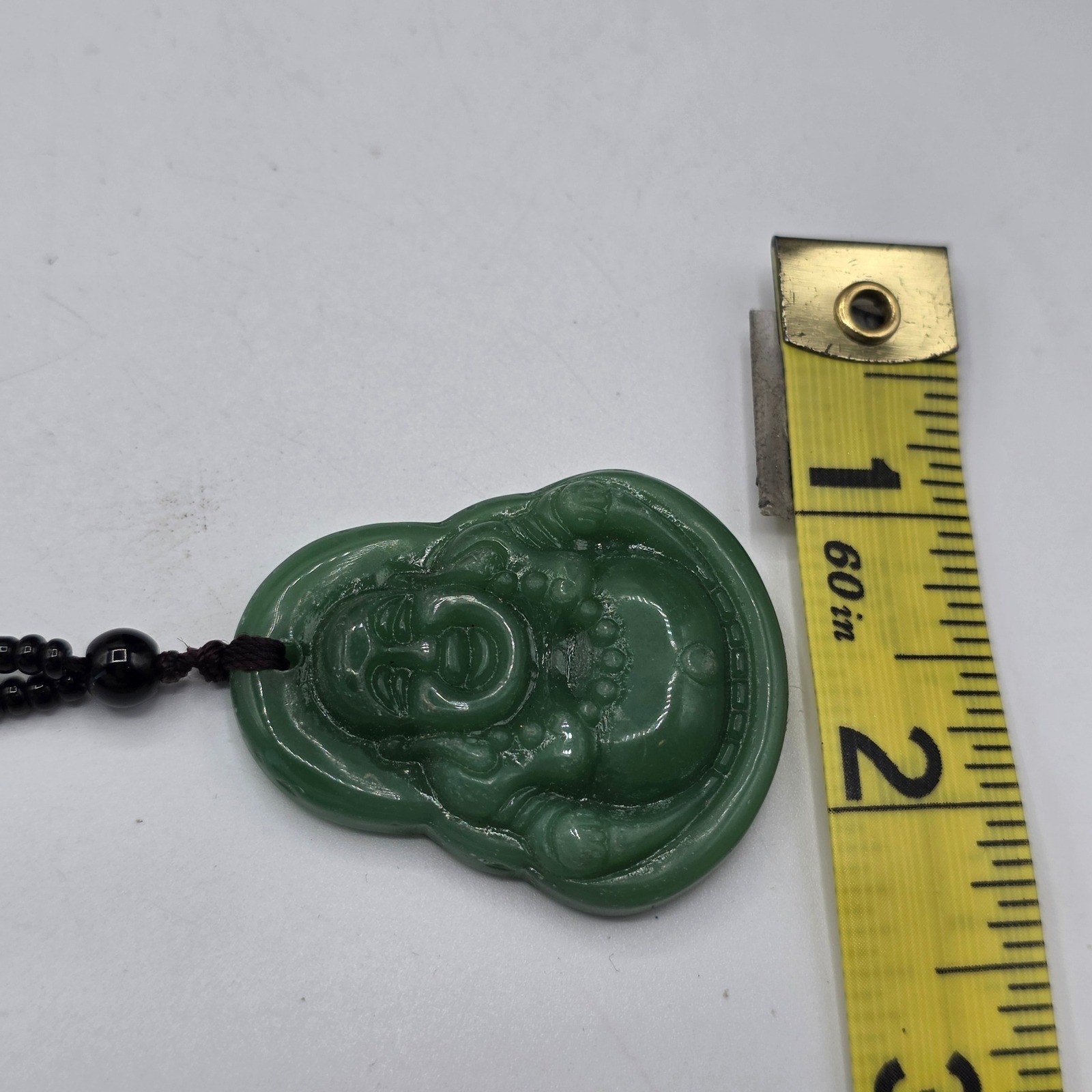 Green Jade Buddha Pendant Necklace Beaded Hand Carved Spiritual Good Luck Charm