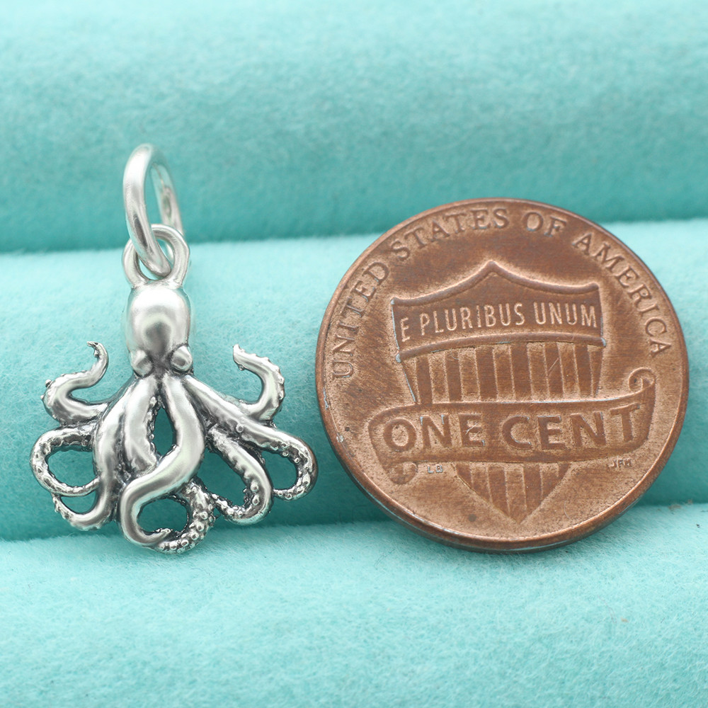Octopus Pendant Charm 925 Sterling Silver Sea Life Animal Ocean Beach Nautical