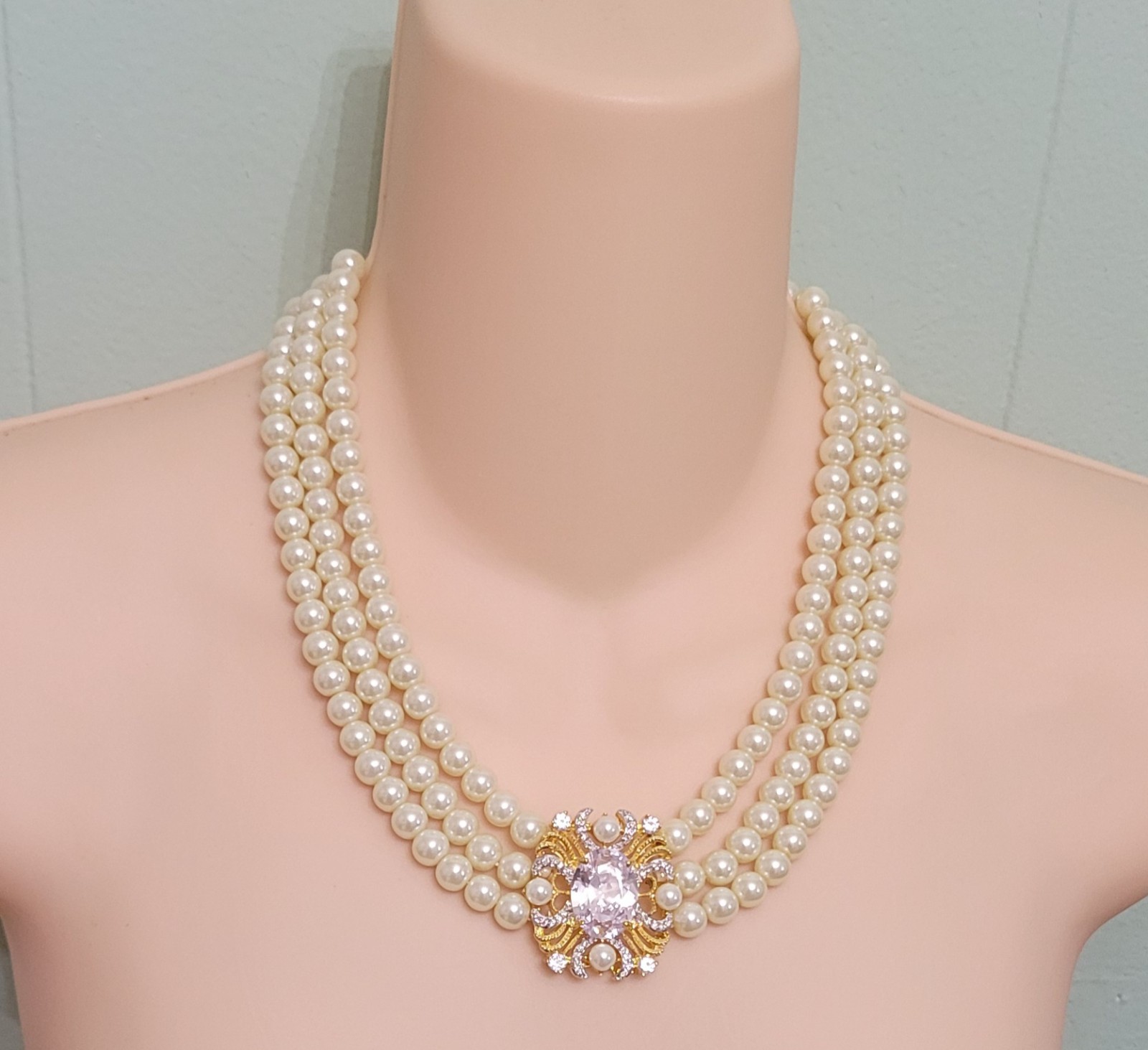 HSN Jewelry Of Legends Stacey Whitmore Multi 3 Strand Pearl Pendant Necklace