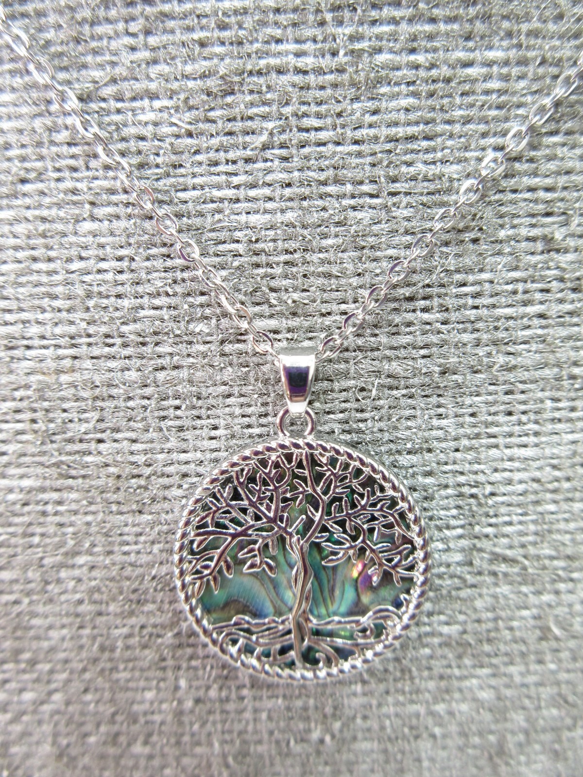 Tree Of Life Necklace Pendant Silver Gemstones Abalone Blue Family Strength Gift
