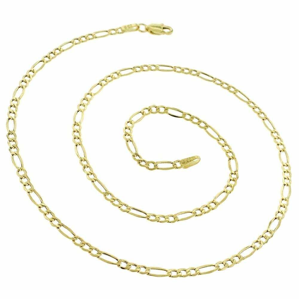 Genuine 18K Yellow Gold Filled Italian Figaro Chain Necklace, Many Width/Length