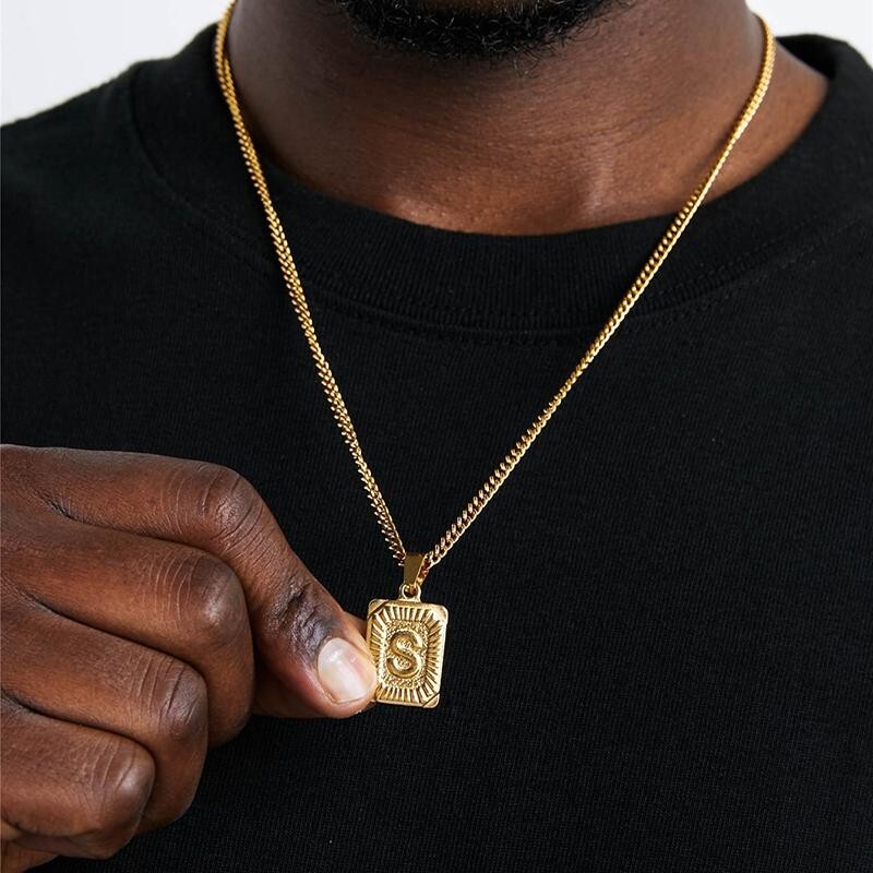 18K Gold Plated Square Capital A-Z Necklace 5mm Cuban Chain 18/20/22/24/26
