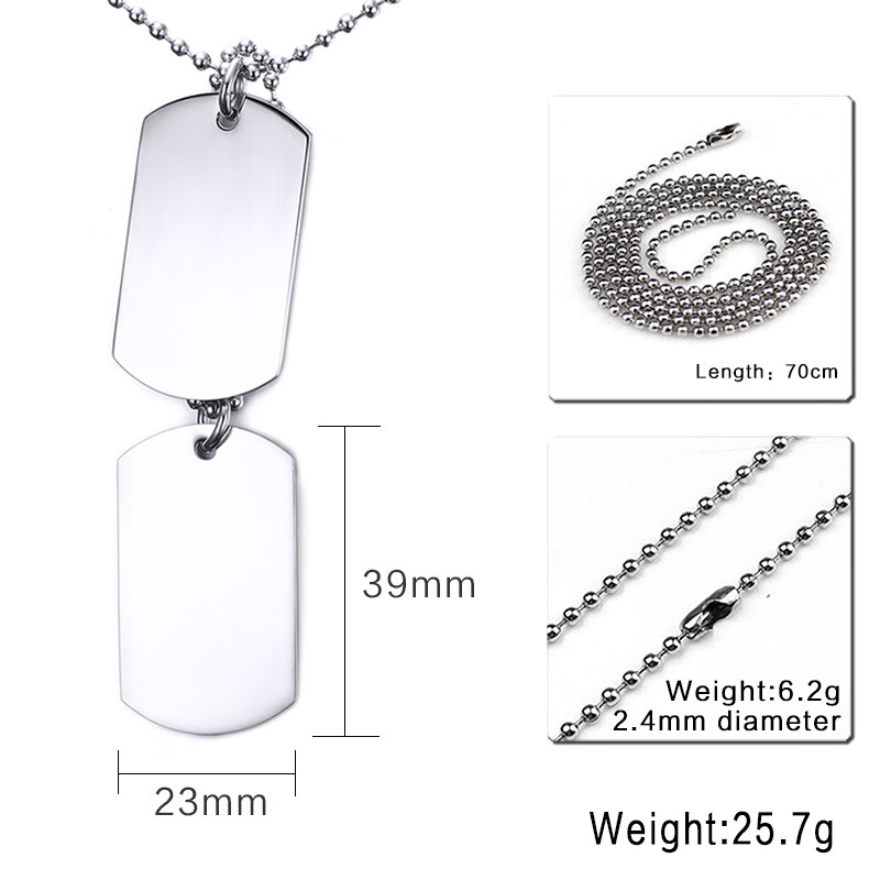 Fashion Double Dog Tag Pendant Women Men Necklace Link Stainless Steel Xmas Gift